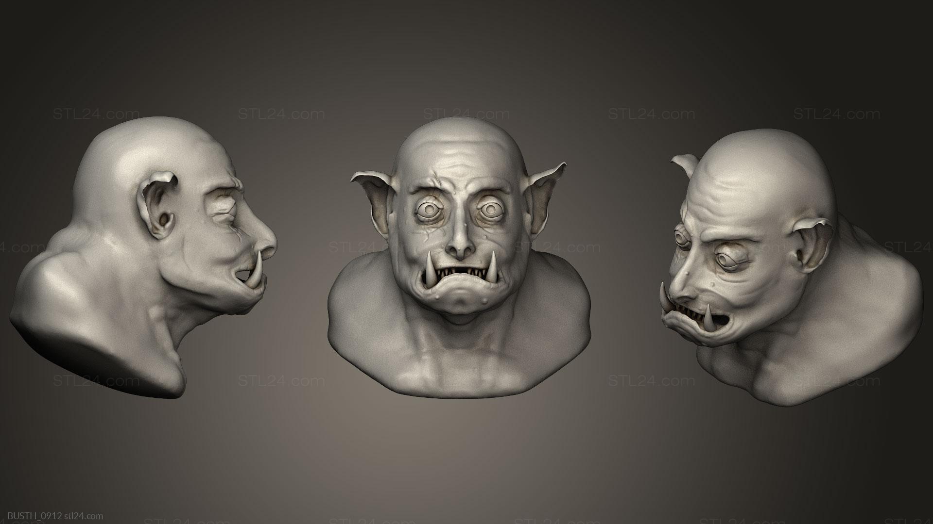 Бюсты монстры и герои (Скульптура орка, BUSTH_0912) 3D модель для ЧПУ станка